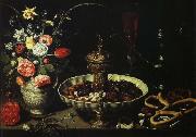PEETERS, Clara bord med blomvas och torkad frukt France oil painting reproduction